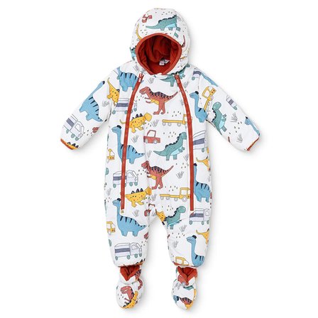 Midimod Erkek Bebek Astronot Tulum Dinozor Baskılı Fermuarlı Kapüşonlu Long Sleeve Lastikli