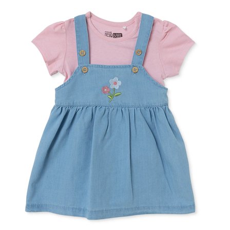 HelloBaby Kız Bebek Salopet Jile-Tişört Çiçek Baskılı Çıtçıtlı Bisiklet Yaka Kısa Kol