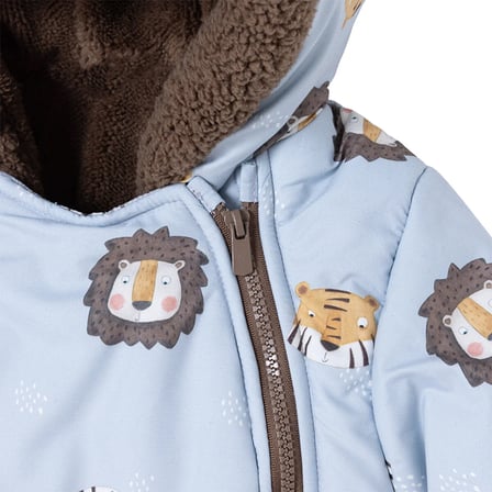 Midimod Erkek Bebek Astronot Tulum Hayvan Baskılı Fermuarlı Kapüşonlu Long Sleeve Patikli