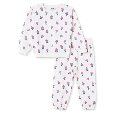 HelloBaby Kız Bebek Eşofman Takımı Çiçek Baskılı Bisiklet Yaka Uzun Kol Lastikli
