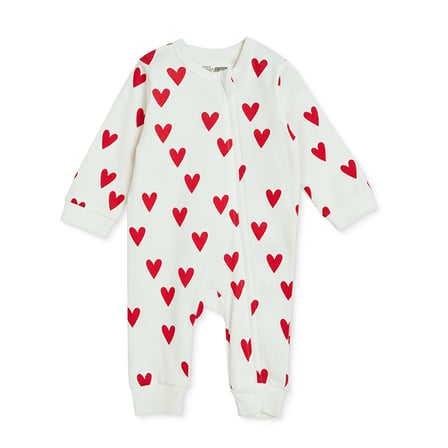 HelloBaby Kız Bebek Tulum Kalp Baskılı Fermuarlı Bisiklet Yaka Uzun Kol Ribanalı