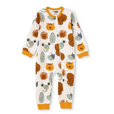 HelloBaby Erkek Bebek Tulum Hayvan Baskılı Fermuarlı Bisiklet Yaka Long Sleeve Ribanalı