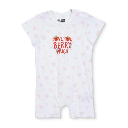 HelloBaby Kız Bebek Kısa Tulum Kalp Baskılı Çıtçıtlı Bisiklet Yaka Kısa Kol Reçme