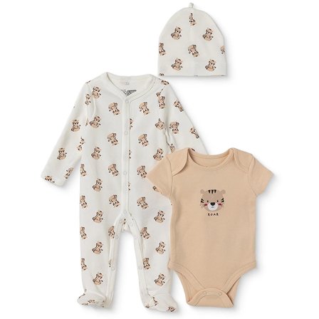 HelloBaby Erkek Bebek Tulum-Body-Şapka Hayvan Baskılı Çıtçıtlı Bisiklet Yaka Uzun Kol Patikli