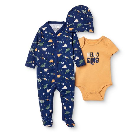 HelloBaby Erkek Bebek Tulum-Body-Şapka Hayvan Baskılı Çıtçıtlı Bisiklet Yaka Uzun Kol Patikli