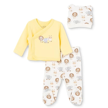 HelloBaby Erkek Bebek Zıbın-Şapka-Alt Hayvan Baskılı Çıtçıtlı V Yaka Uzun Kol Patikli