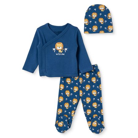 HelloBaby Erkek Bebek Zıbın-Şapka-Alt Taşıtlar Baskılı Çıtçıtlı V Yaka Uzun Kol Patikli