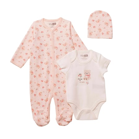 HelloBaby Kız Bebek Tulum-Body-Şapka Hayvan Baskılı Çıtçıtlı Bisiklet Yaka Uzun Kol Patikli