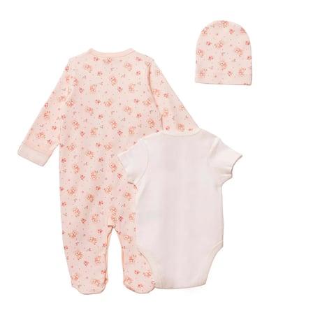 HelloBaby Kız Bebek Tulum-Body-Şapka Hayvan Baskılı Çıtçıtlı Bisiklet Yaka Uzun Kol Patikli