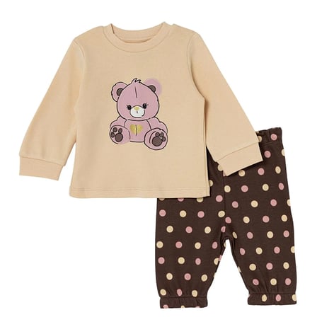 HelloBaby Kız Bebek Pijama Takımı Hayvan Baskılı Çıtçıtlı Bisiklet Yaka Uzun Kol Ribanalı