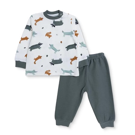 HelloBaby Erkek Bebek Pijama Takımı Hayvan Baskılı Çıtçıtlı Bisiklet Yaka Uzun Kol Ribanalı