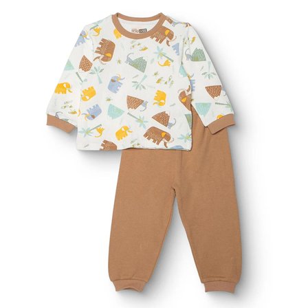 HelloBaby Erkek Bebek Pijama Takımı Hayvan Baskılı Çıtçıtlı Bisiklet Yaka Uzun Kol Ribanalı