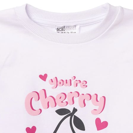 HelloBaby Kız Bebek Eşofman Takımı Kiraz Baskılı Bisiklet Yaka Uzun Kol Lastikli