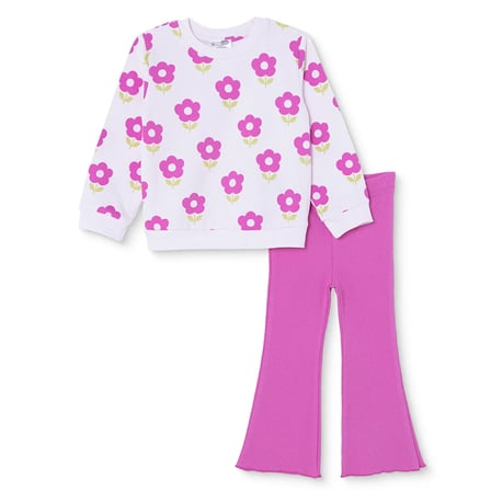 HelloBaby Kız Bebek Sweatshirt-Tayt Çiçek Baskılı Bisiklet Yaka Uzun Kol Reçme