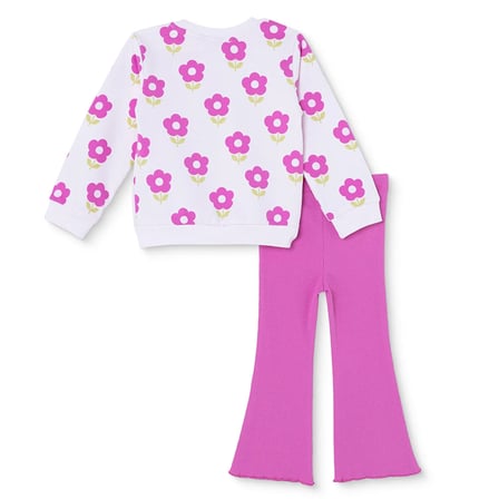 HelloBaby Kız Bebek Sweatshirt-Tayt Çiçek Baskılı Bisiklet Yaka Uzun Kol Reçme