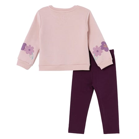 HelloBaby Kız Bebek Sweatshirt-Tayt Çiçek Baskılı Bisiklet Yaka Uzun Kol Reçme