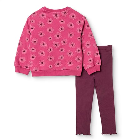 HelloBaby Kız Bebek Sweatshirt-Tayt Çiçek Baskılı Bisiklet Yaka Uzun Kol Reçme
