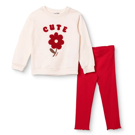 HelloBaby Kız Bebek Sweatshirt-Tayt Çiçek Baskılı Bisiklet Yaka Uzun Kol Reçme