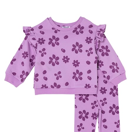 HelloBaby Kız Bebek Sweatshirt-Tayt Çiçek Baskılı Bisiklet Yaka Uzun Kol Reçme