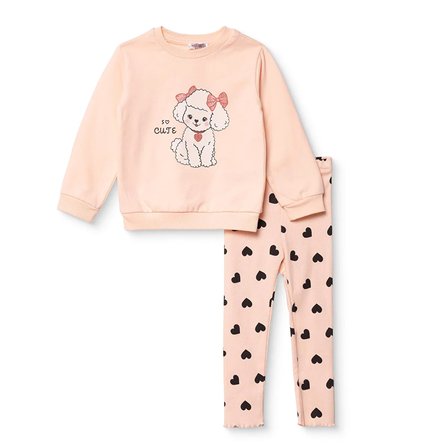 HelloBaby Kız Bebek Sweatshirt-Tayt Hayvan Baskılı Bisiklet Yaka Uzun Kol Reçme
