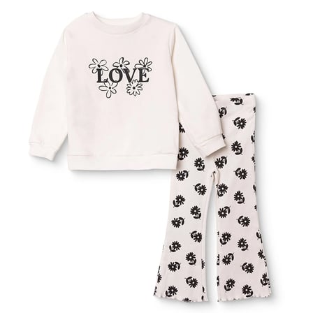 HelloBaby Kız Bebek Sweatshirt-Tayt Çiçek Baskılı Bisiklet Yaka Uzun Kol Reçme