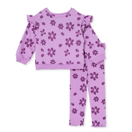 HelloBaby Kız Bebek Sweatshirt-Tayt Çiçek Baskılı Bisiklet Yaka Uzun Kol Reçme