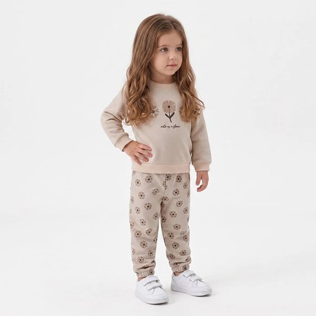 HelloBaby Kız Bebek Eşofman Takımı Çiçek Baskılı Bisiklet Yaka Uzun Kol Lastikli