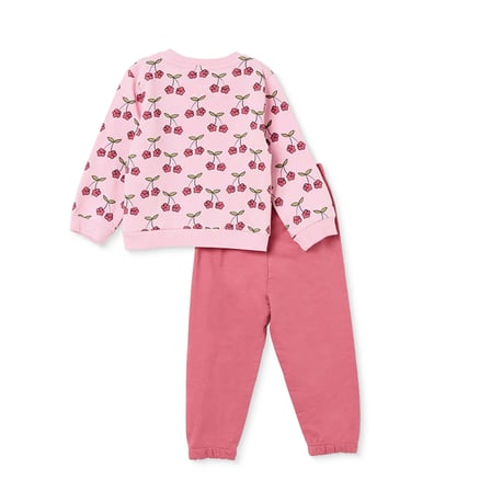HelloBaby Kız Bebek Eşofman Takımı Kiraz Baskılı Bisiklet Yaka Uzun Kol Lastikli