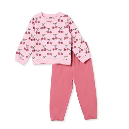HelloBaby Kız Bebek Eşofman Takımı Kiraz Baskılı Bisiklet Yaka Uzun Kol Lastikli