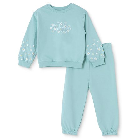 HelloBaby Kız Bebek Eşofman Takımı Çiçek Baskılı Bisiklet Yaka Uzun Kol Lastikli
