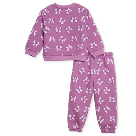 HelloBaby Kız Bebek Eşofman Takımı Fiyonk Baskılı Bisiklet Yaka Uzun Kol Lastikli