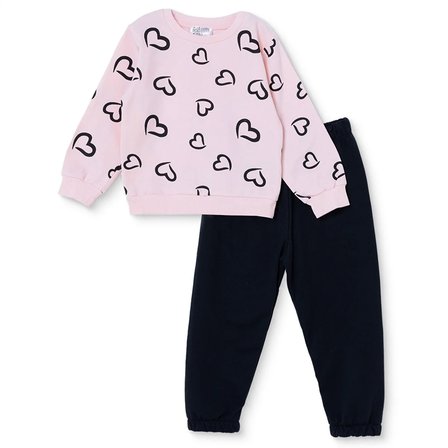 HelloBaby Kız Bebek Eşofman Takımı Kalp Baskılı Bisiklet Yaka Uzun Kol Lastikli