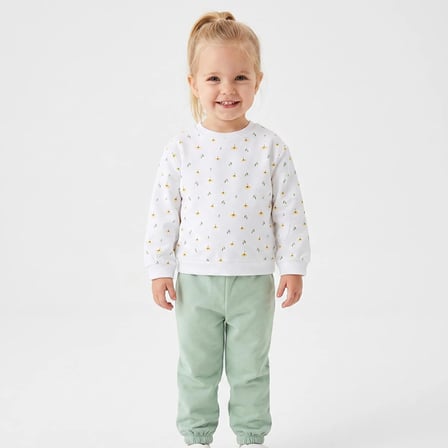 HelloBaby Kız Bebek Eşofman Takımı Çiçek Baskılı Bisiklet Yaka Uzun Kol Lastikli