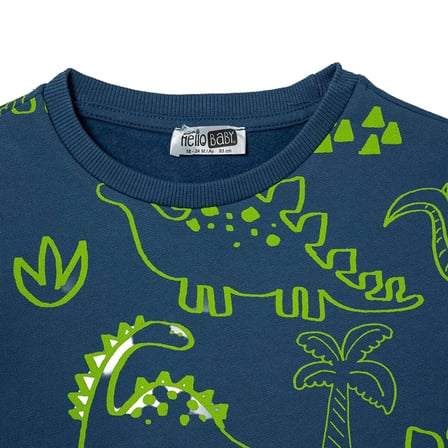 HelloBaby Erkek Bebek Eşofman Takımı Hayvan Baskılı Bisiklet Yaka Long Sleeve Ribanalı