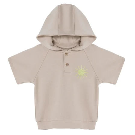 Mothercare Erkek Bebek Tişört-Şort Güneş Baskılı Düğmeli Kapüşonlu Kısa Kol Reçme