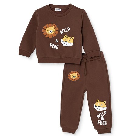 HelloBaby Erkek Bebek Eşofman Takımı Hayvan Baskılı Fermuarlı Dik Yaka Long Sleeve Ribanalı