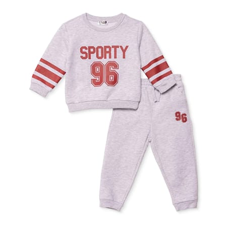 HelloBaby Erkek Bebek Eşofman Takımı Slogan Baskılı Bisiklet Yaka Long Sleeve Ribanalı