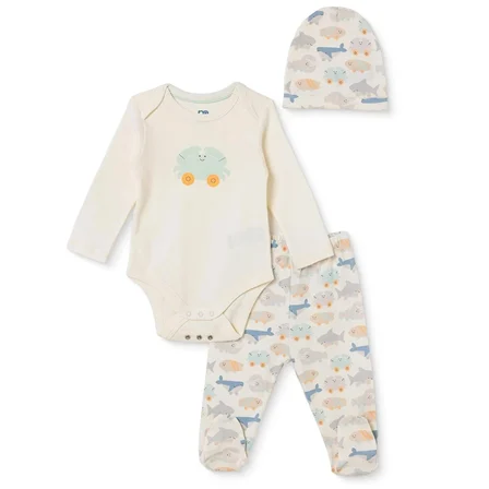 Mothercare Erkek Bebek Body-Alt-Şapka Hayvan Baskılı Çıtçıtlı Bisiklet Yaka Long Sleeve Patikli
