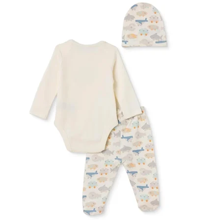 Mothercare Erkek Bebek Body-Alt-Şapka Hayvan Baskılı Çıtçıtlı Bisiklet Yaka Long Sleeve Patikli