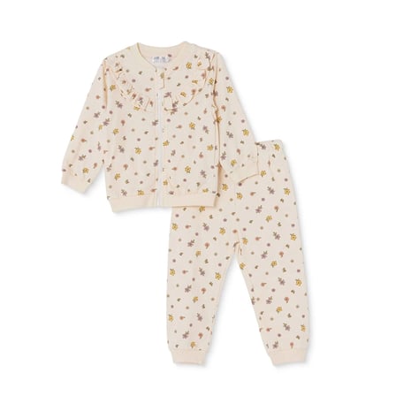 HelloBaby Kız Bebek Eşofman Takımı Çiçek Baskılı Fermuarlı Modelli Yaka Uzun Kol Lastikli