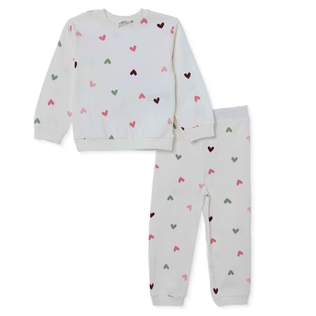 HelloBaby Kız Bebek Eşofman Takımı Kalp Baskılı Bisiklet Yaka Uzun Kol Lastikli