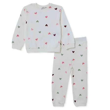 HelloBaby Kız Bebek Eşofman Takımı Kalp Baskılı Bisiklet Yaka Uzun Kol Lastikli