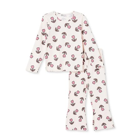 HelloBaby Kız Bebek Bluz-Tayt Çiçek Baskılı Bisiklet Yaka Uzun Kol Reçme