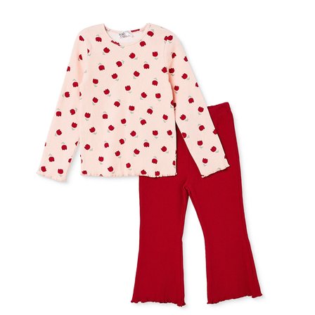 HelloBaby Kız Bebek Bluz-Tayt Çiçek Baskılı Bisiklet Yaka Uzun Kol Reçme