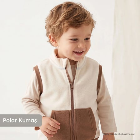 HelloBaby Erkek Bebek Polar Yelek Fermuarlı Dik Yaka Atlet
