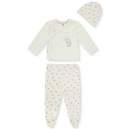 Mothercare Kız Bebek Zıbın-Şapka-Alt Kalp Baskılı Çıtçıtlı V Yaka Long Sleeve Patikli