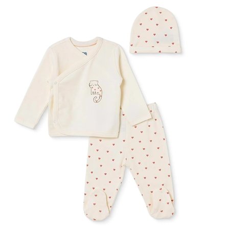 Mothercare Kız Bebek Zıbın-Şapka-Alt Kalp Baskılı Çıtçıtlı V Yaka Long Sleeve Patikli