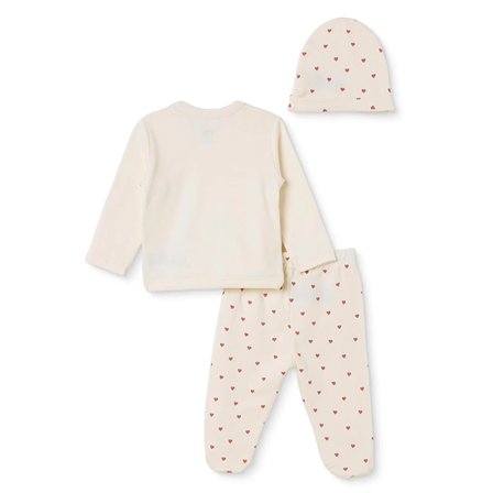 Mothercare Kız Bebek Zıbın-Şapka-Alt Kalp Baskılı Çıtçıtlı V Yaka Long Sleeve Patikli