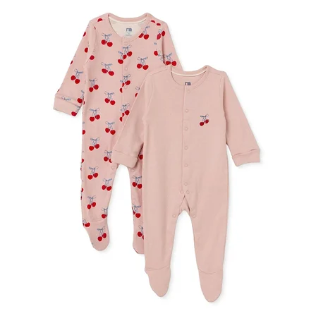 Mothercare Kız Bebek Tulum Kiraz Baskılı Çıtçıtlı Bisiklet Yaka Long Sleeve Patikli