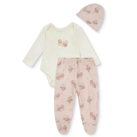 Mothercare Kız Bebek Body-Alt-Şapka Kalp Baskılı Çıtçıtlı Bisiklet Yaka Long Sleeve Patikli